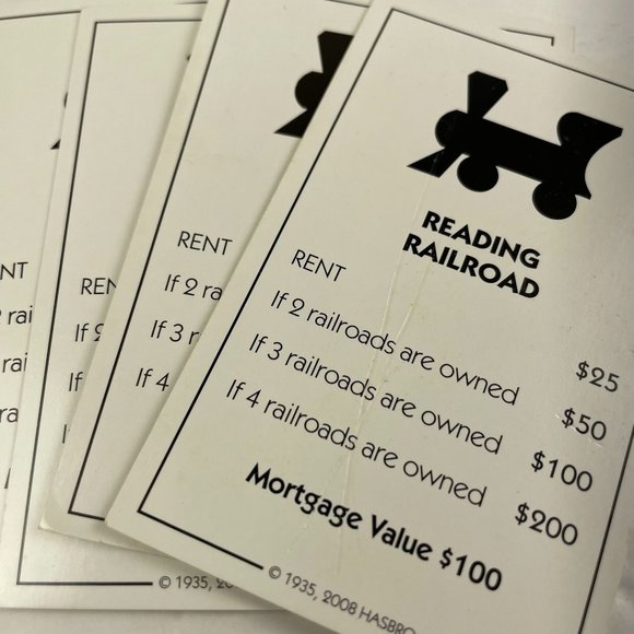 Monopoly Here Now Reading Railroad Property Title Deed Card Replacement 2008 u - Picture 3 of 4